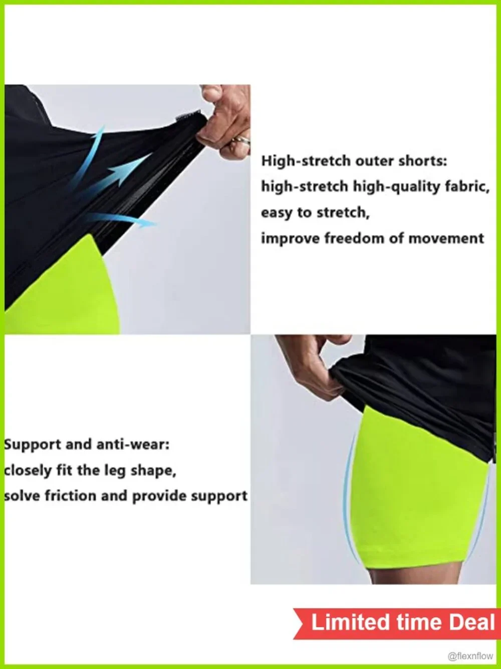 2 in 1 Running Shorts with Side Pockets Quick Dry Athletic Workout